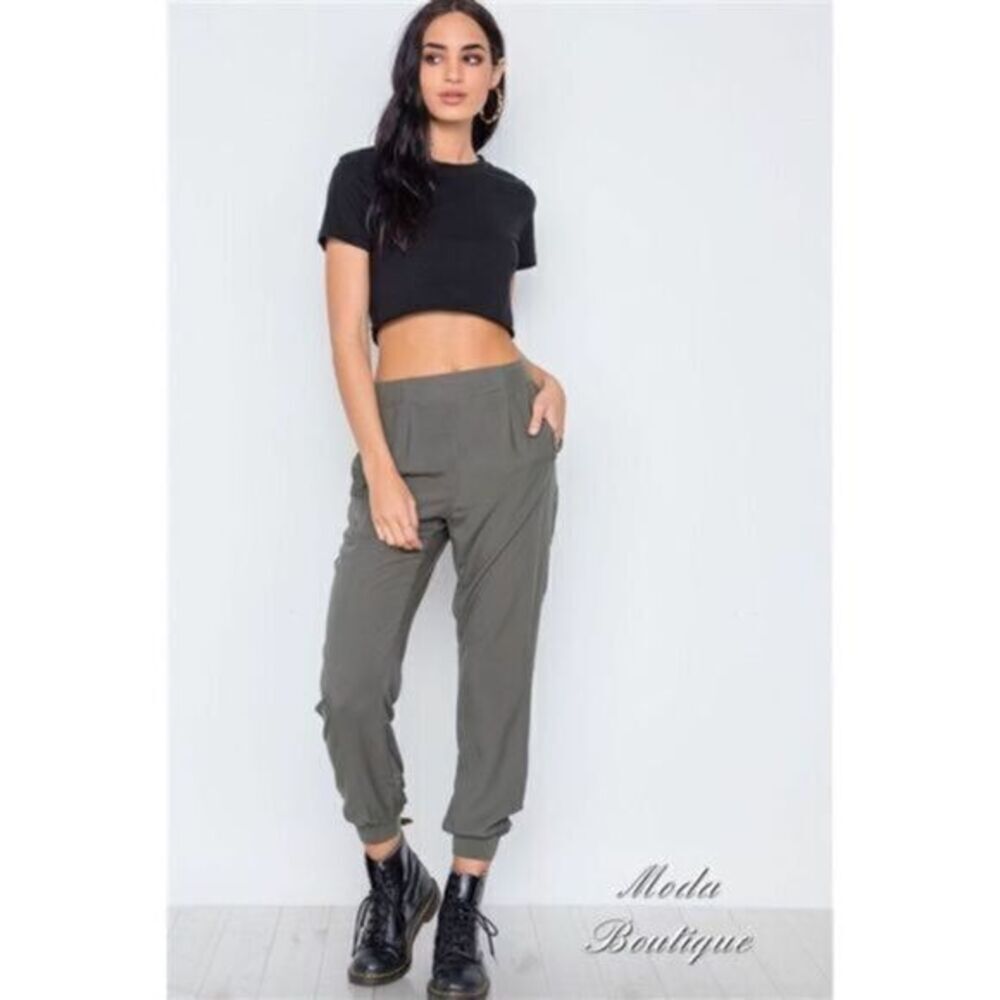 OLIVE HIGH WAIST CASUAL PANTS